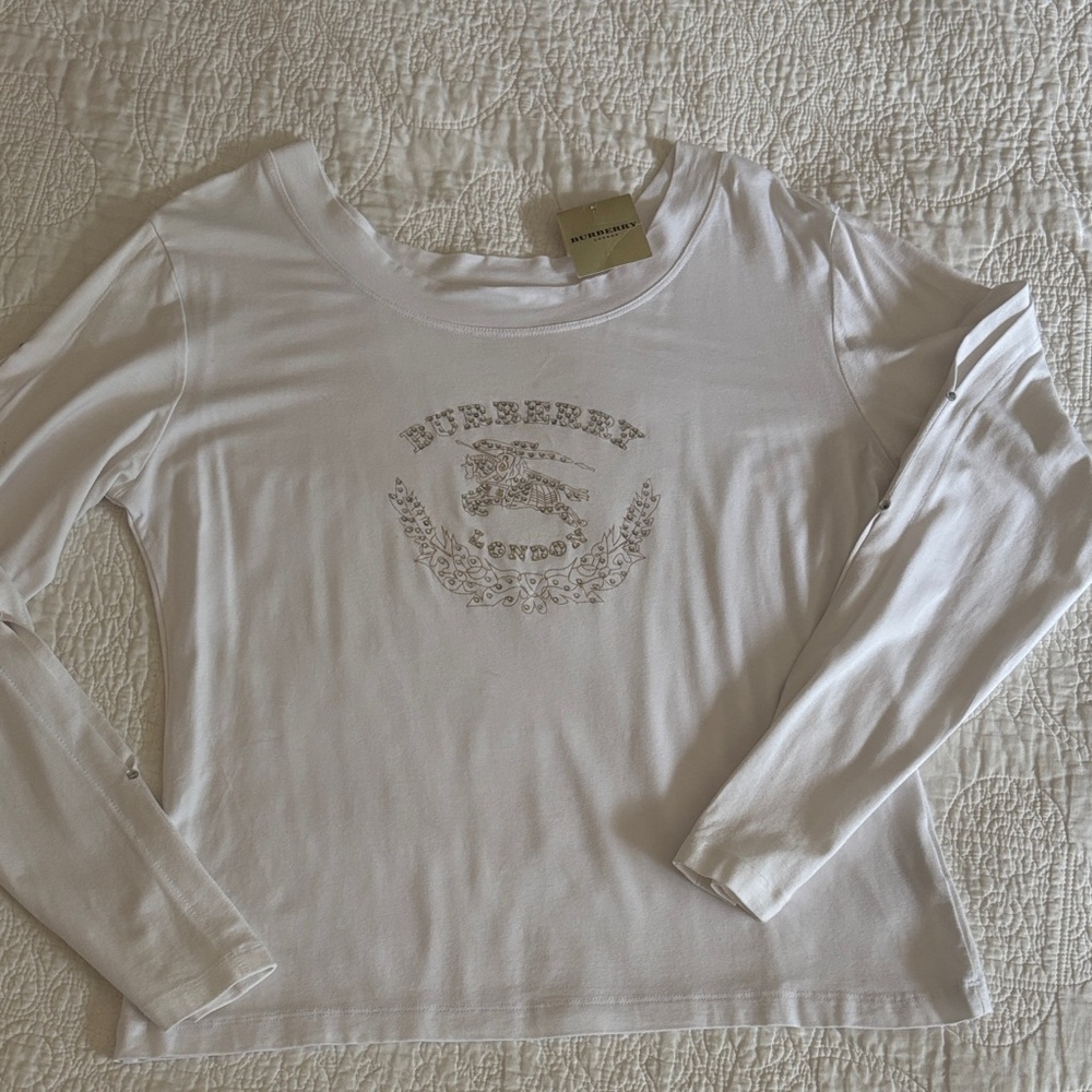 Burberry White Long Sleeve Tee - Picture 6 of 11